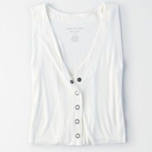 AE Soft & Sexy Ribbed Henley Crop Top - L